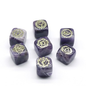 Amethyst Cube Engraved Reiki Meditation Wicca Power Balancing Set 